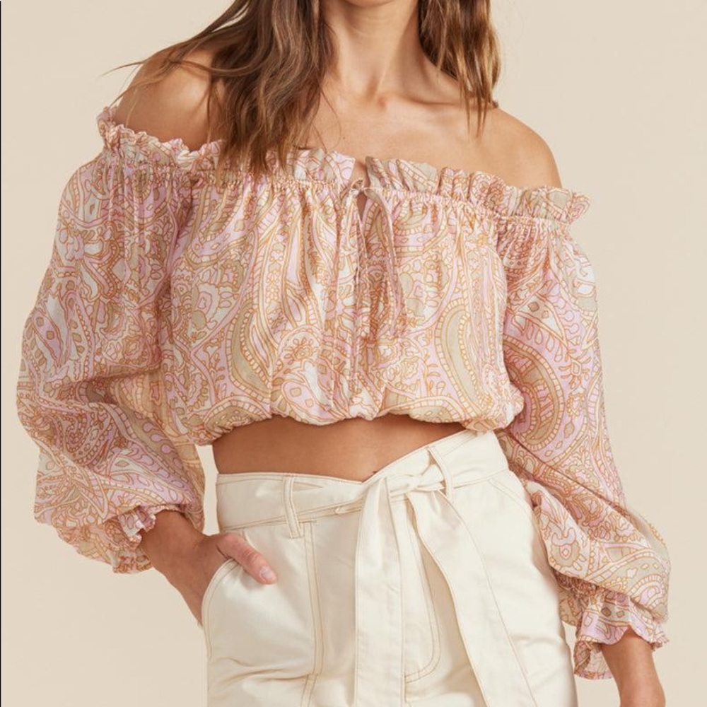 MinkPink Catalina crop paisley blouse L
